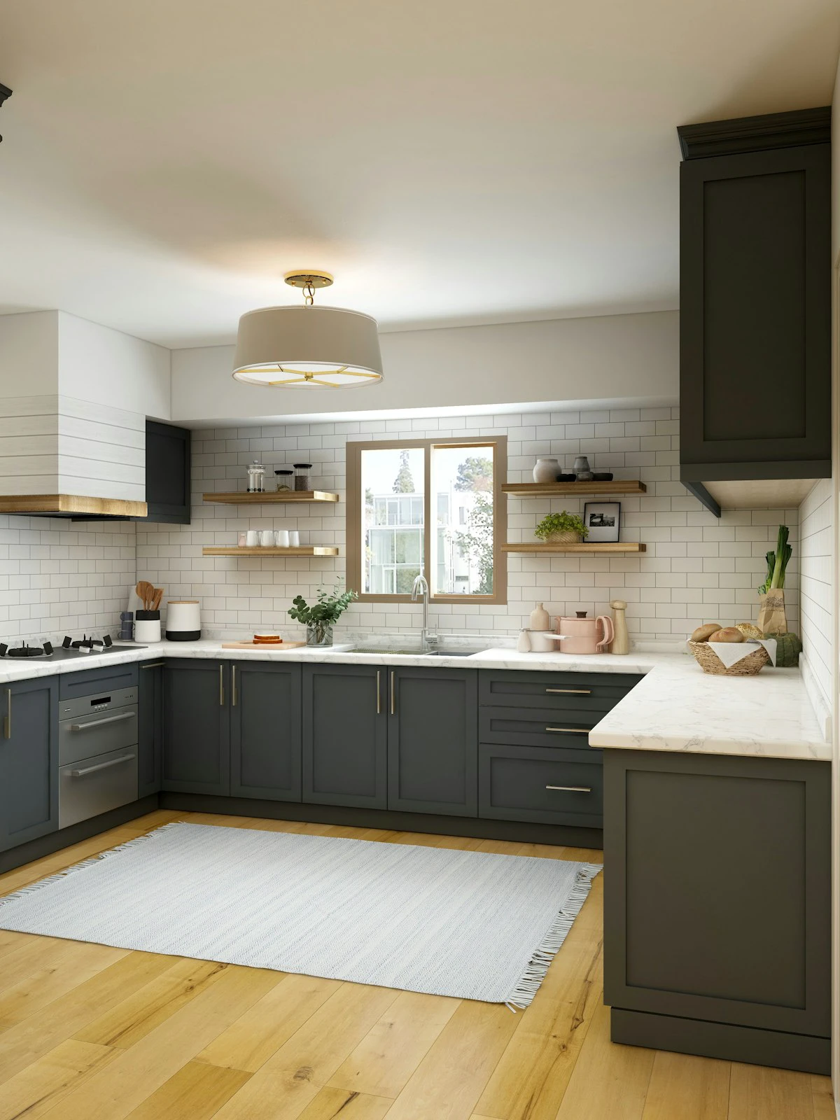 White shaker kitchen cabinets with countertops