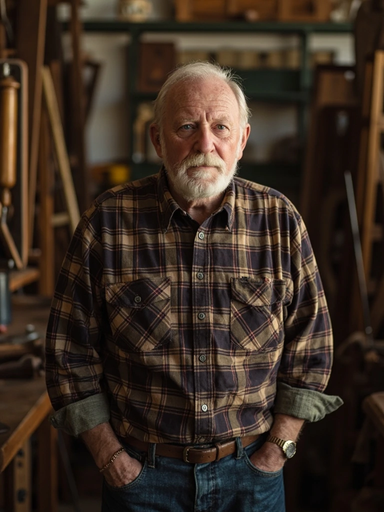 Portrait of Howard Snyder in the original 1987 barn workshop.