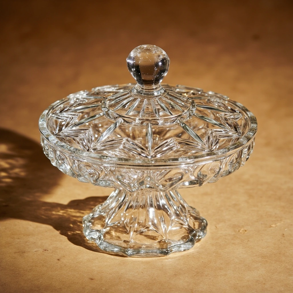 Pressed glass EAPG covered candy dish