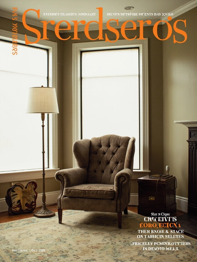 Home stager placing a vintage armchair in a staged living room.
